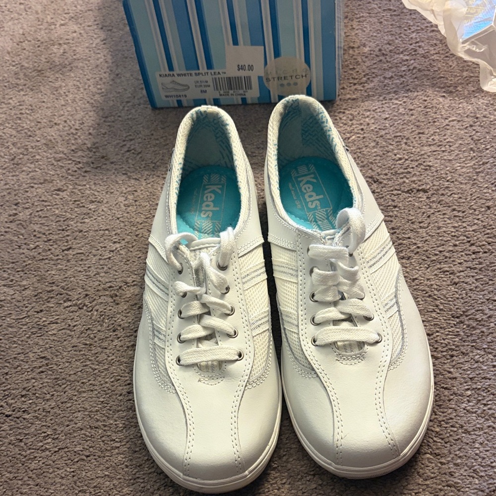 Keds White Lace-Up Women's Sneakers with Teal Insoles